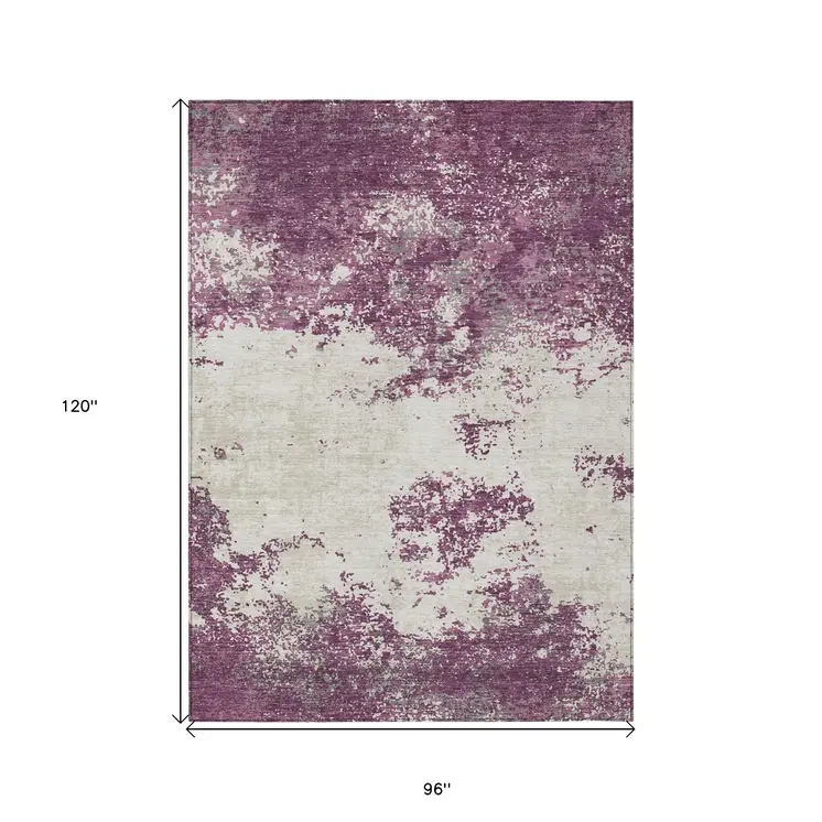 8' X 10' Eggplant Gray And Ivory Abstract Washable Indoor Outdoor Area Rug