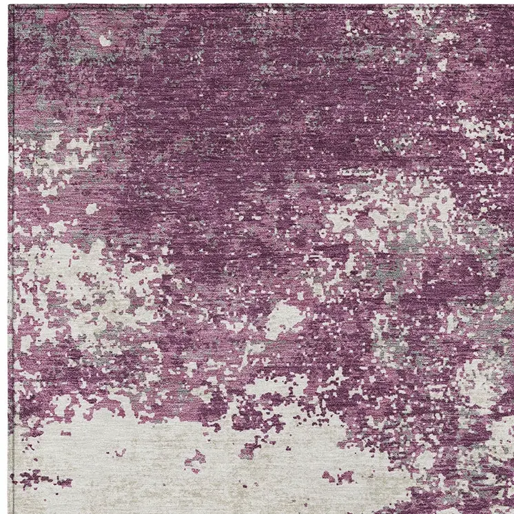 10' X 14' Eggplant Gray And Ivory Abstract Washable Indoor Outdoor Area Rug