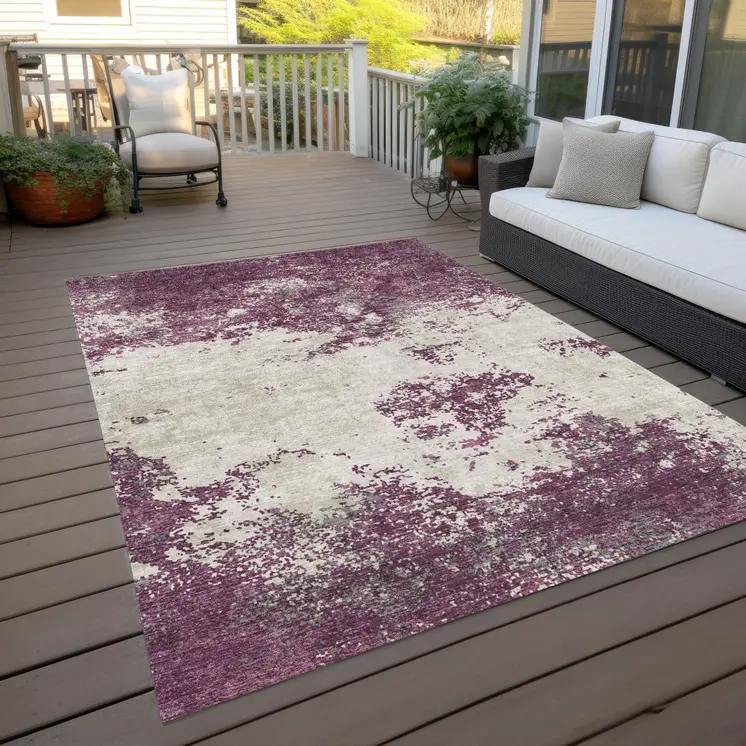10' X 14' Eggplant Gray And Ivory Abstract Washable Indoor Outdoor Area Rug