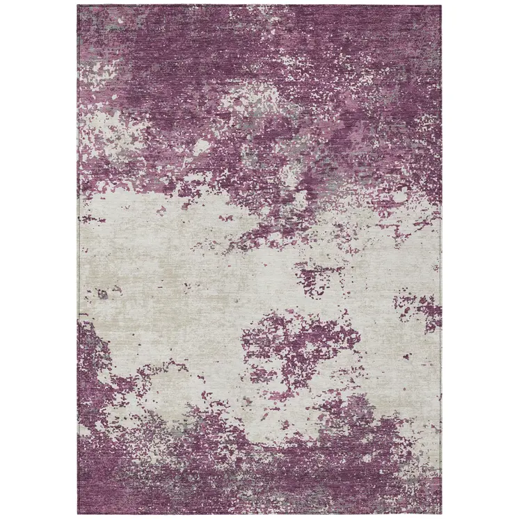 10' X 14' Eggplant Gray And Ivory Abstract Washable Indoor Outdoor Area Rug