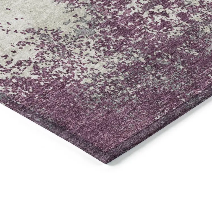 10' X 14' Eggplant Gray And Ivory Abstract Washable Indoor Outdoor Area Rug
