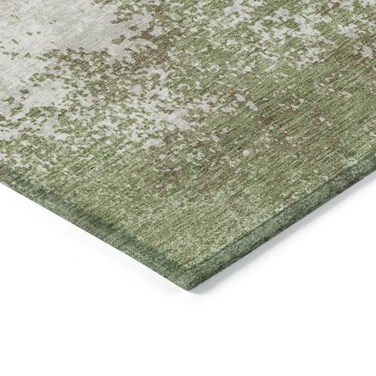 3' X 5' Green And Gray Abstract Washable Indoor Outdoor Area Rug