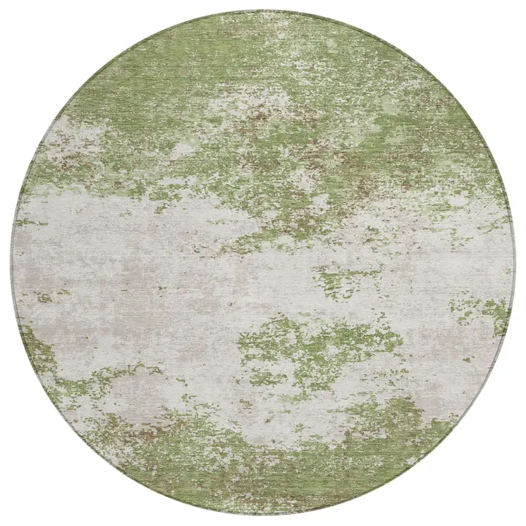 8' Green And Gray Round Abstract Washable Indoor Outdoor Area Rug