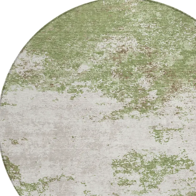 8' Green And Gray Round Abstract Washable Indoor Outdoor Area Rug