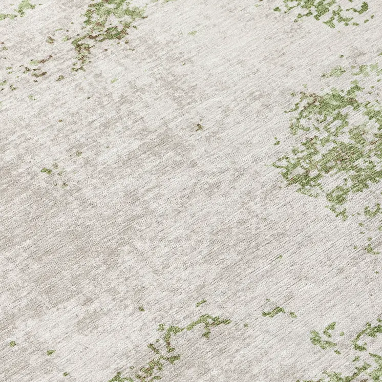 8' Green And Gray Round Abstract Washable Indoor Outdoor Area Rug