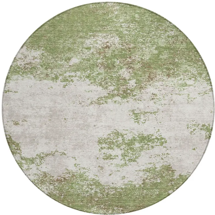8' Green And Gray Round Abstract Washable Indoor Outdoor Area Rug