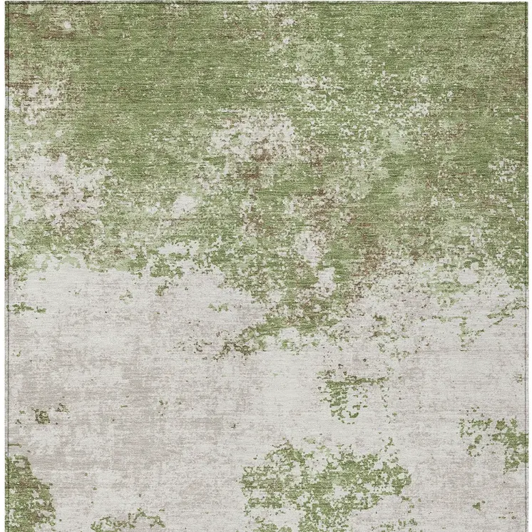 8' X 10' Green And Gray Abstract Washable Indoor Outdoor Area Rug