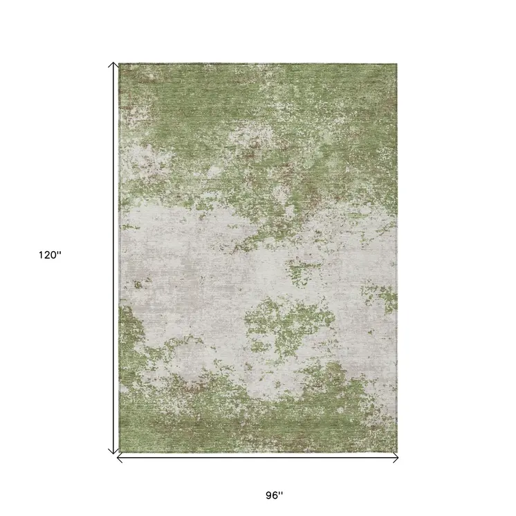 8' X 10' Green And Gray Abstract Washable Indoor Outdoor Area Rug