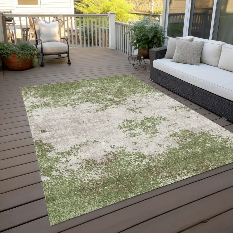 8' X 10' Green And Gray Abstract Washable Indoor Outdoor Area Rug