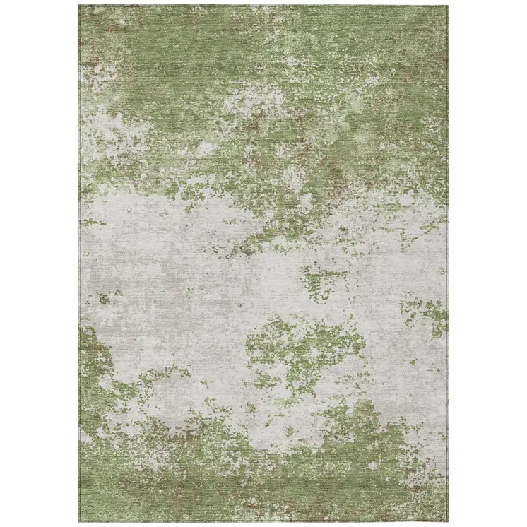 8' X 10' Green And Gray Abstract Washable Indoor Outdoor Area Rug