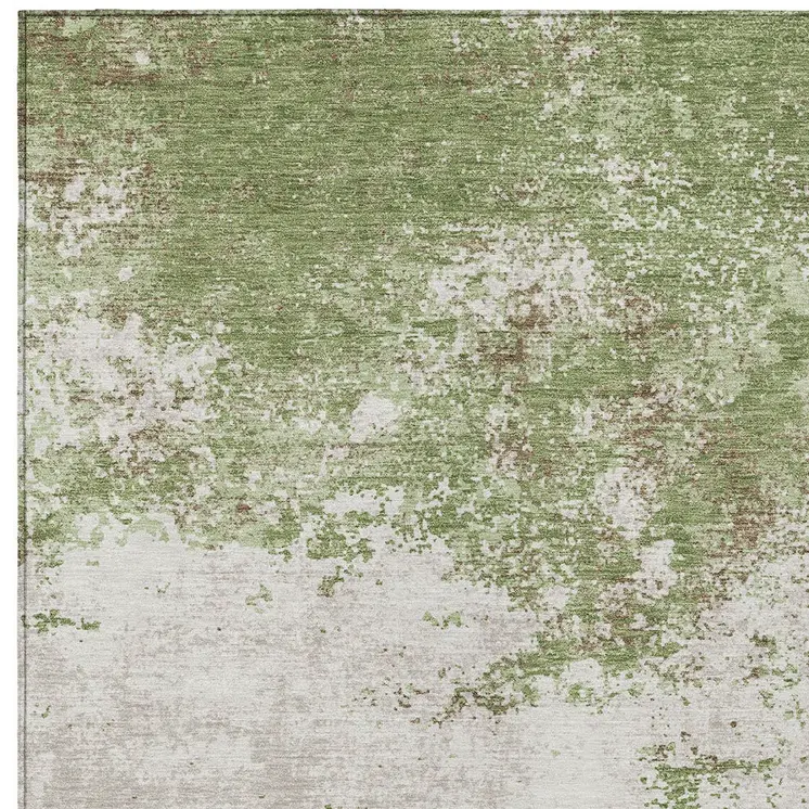 8' X 10' Green And Gray Abstract Washable Indoor Outdoor Area Rug