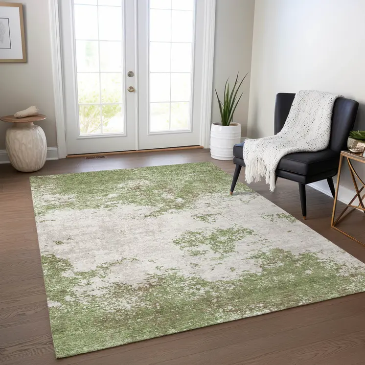 8' X 10' Green And Gray Abstract Washable Indoor Outdoor Area Rug