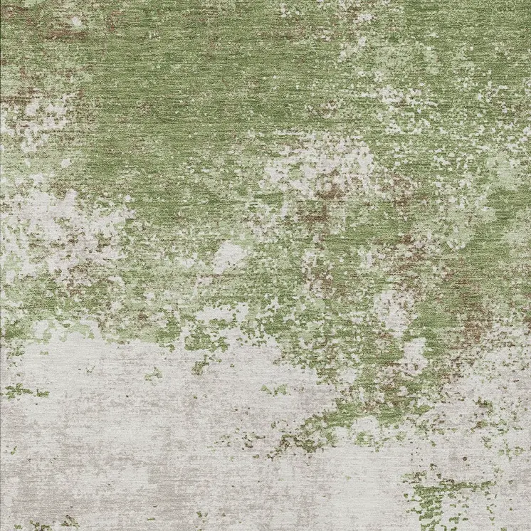 9' X 12' Green And Gray Abstract Washable Indoor Outdoor Area Rug