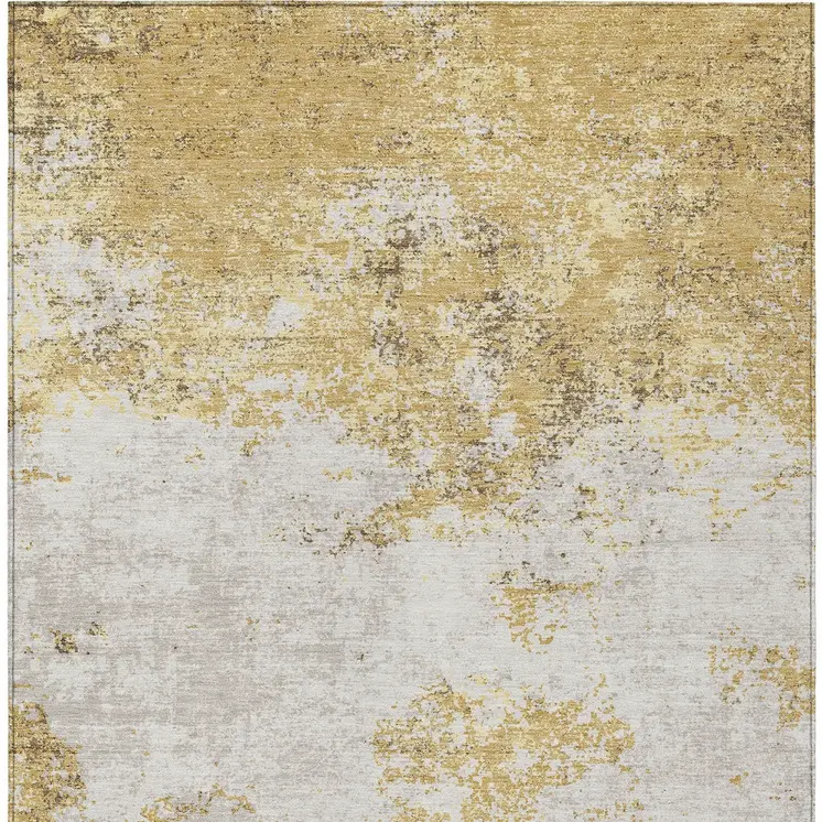 3' X 5' Gold Brown And Beige Abstract Washable Indoor Outdoor Area Rug