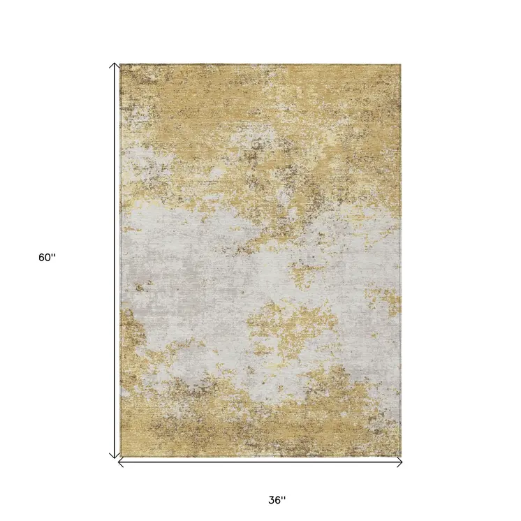 3' X 5' Gold Brown And Beige Abstract Washable Indoor Outdoor Area Rug