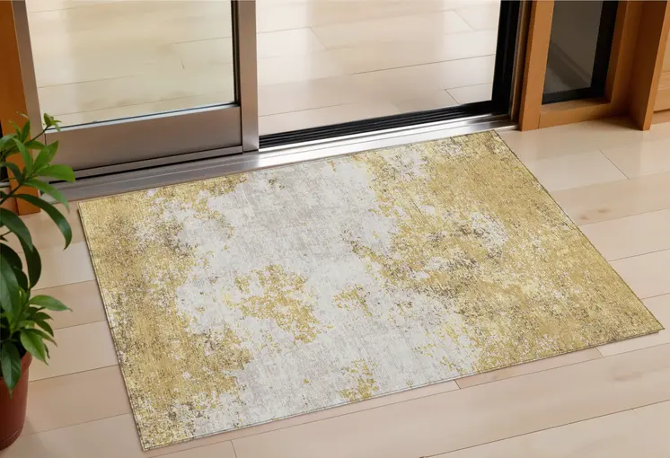 3' X 5' Gold Brown And Beige Abstract Washable Indoor Outdoor Area Rug