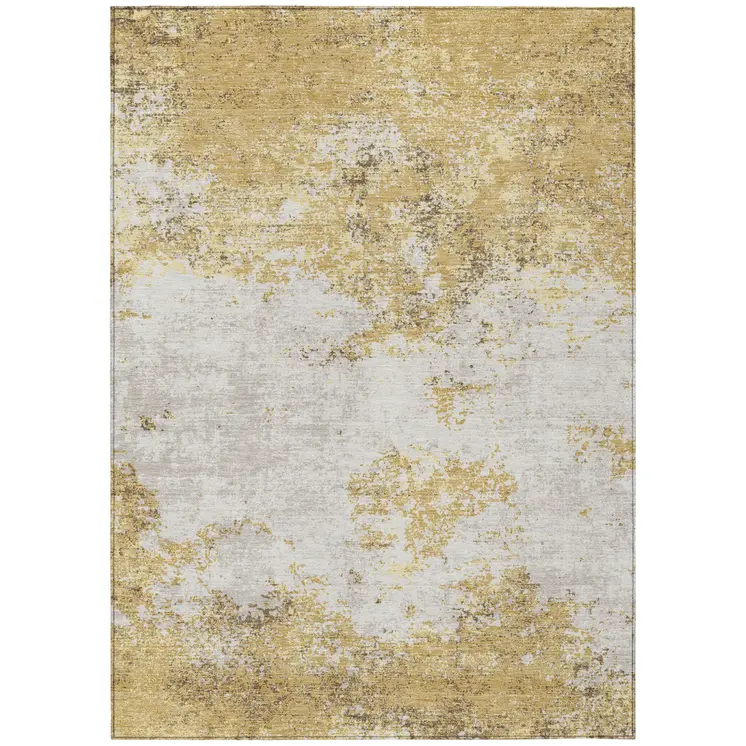 3' X 5' Gold Brown And Beige Abstract Washable Indoor Outdoor Area Rug