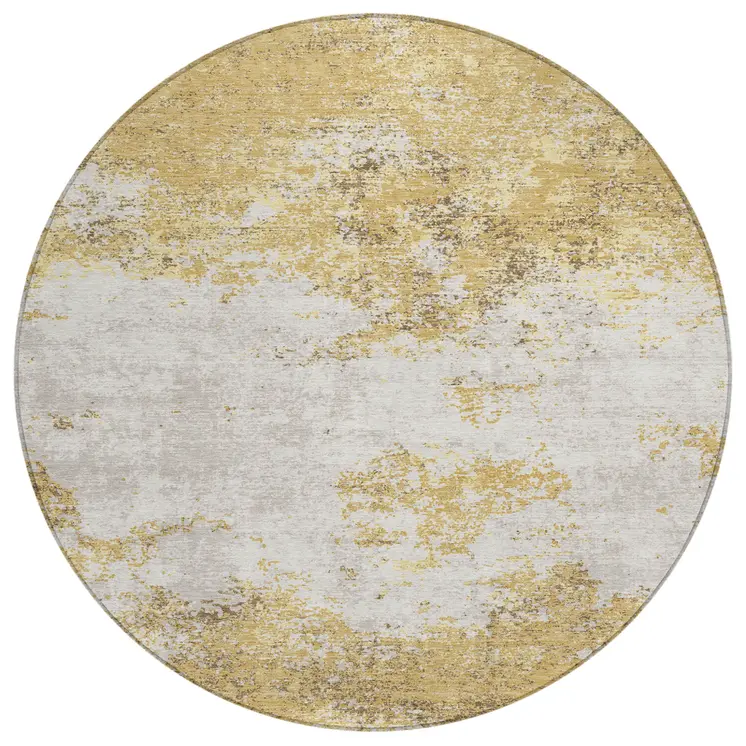 8' Gold Brown And Beige Round Abstract Washable Indoor Outdoor Area Rug