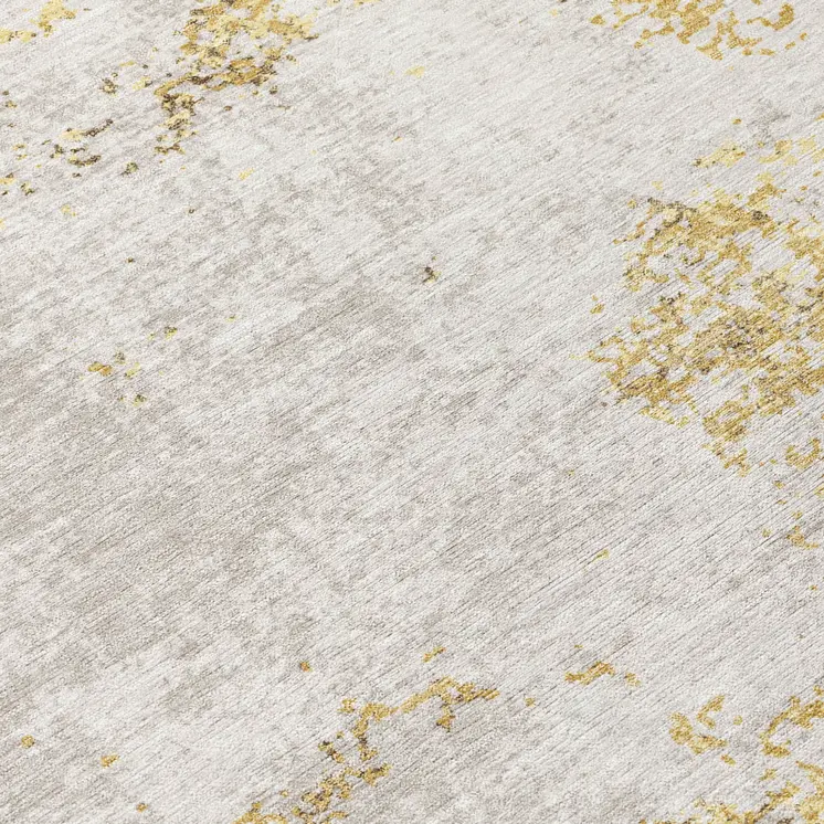 8' Gold Brown And Beige Round Abstract Washable Indoor Outdoor Area Rug