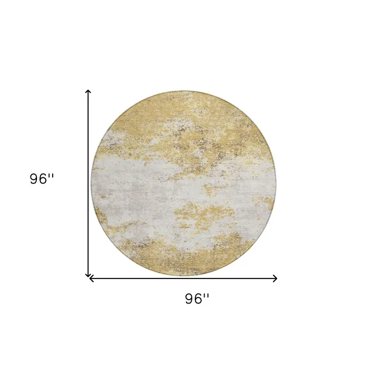 8' Gold Brown And Beige Round Abstract Washable Indoor Outdoor Area Rug