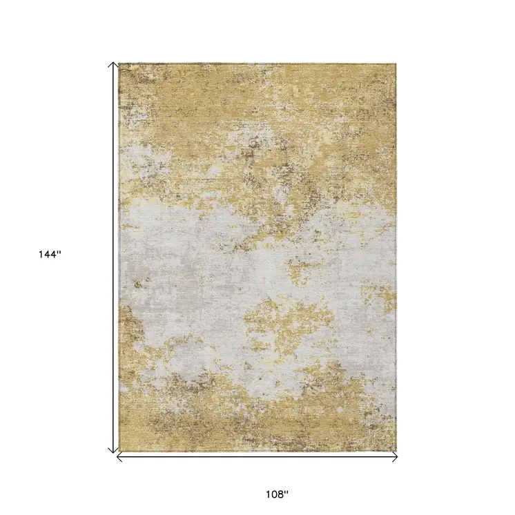 9' X 12' Gold Brown And Beige Abstract Washable Indoor Outdoor Area Rug