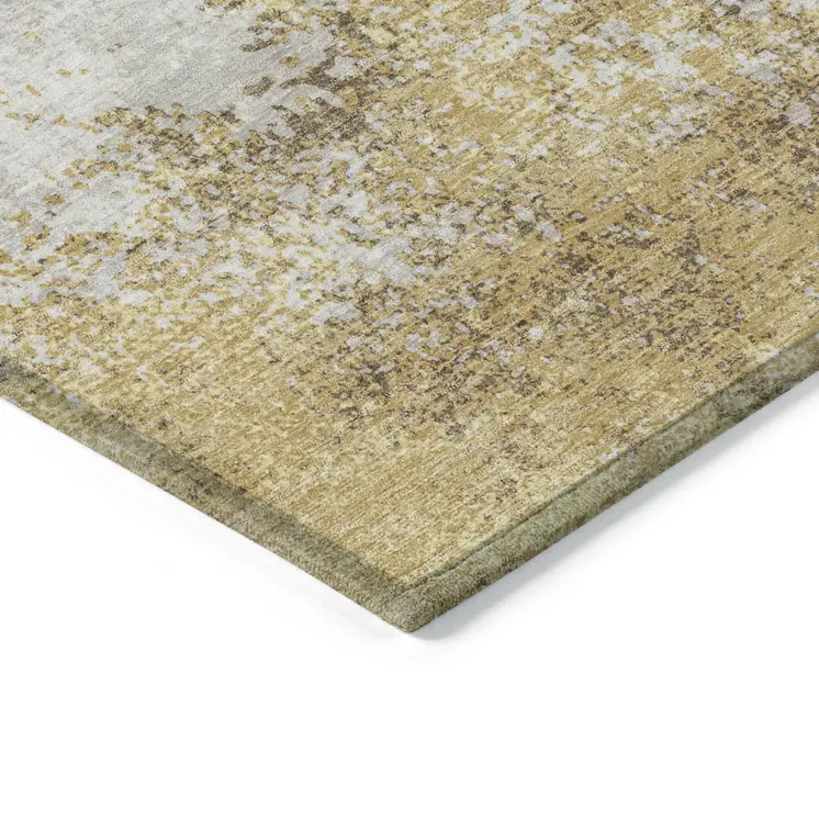 9' X 12' Gold Brown And Beige Abstract Washable Indoor Outdoor Area Rug