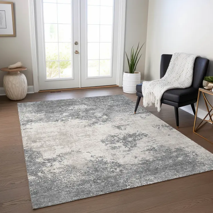 3' X 5' Gray And Beige Abstract Washable Indoor Outdoor Area Rug