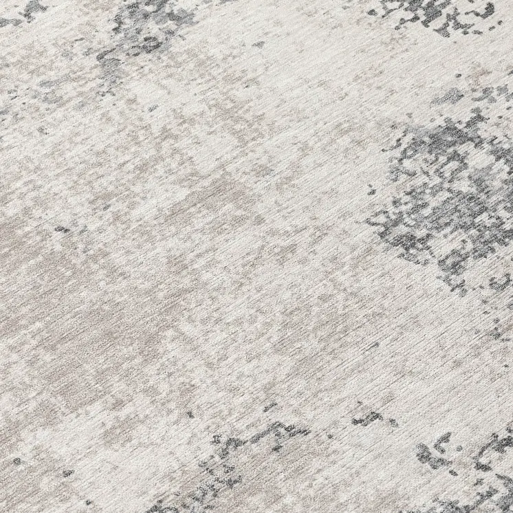 8' Gray And Beige Round Abstract Washable Indoor Outdoor Area Rug