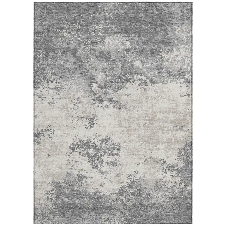 9' X 12' Gray And Beige Abstract Washable Indoor Outdoor Area Rug