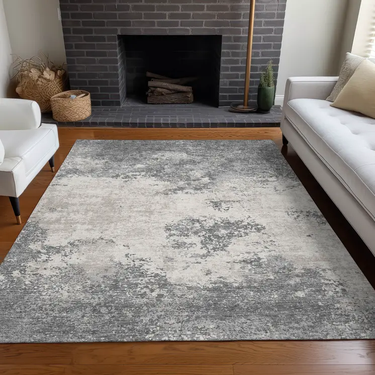 9' X 12' Gray And Beige Abstract Washable Indoor Outdoor Area Rug