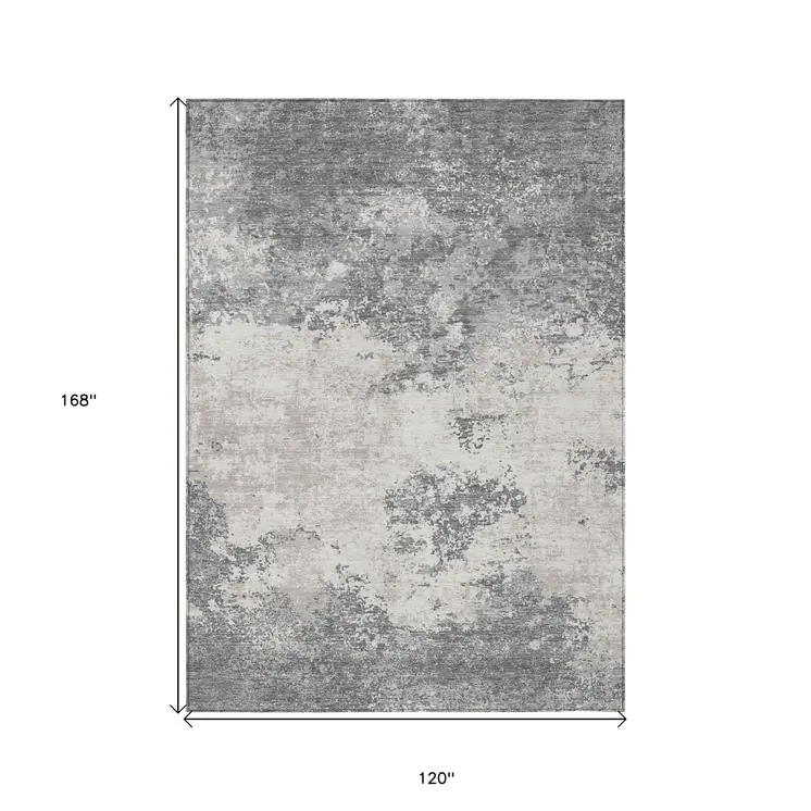 10' X 14' Gray And Beige Abstract Washable Indoor Outdoor Area Rug