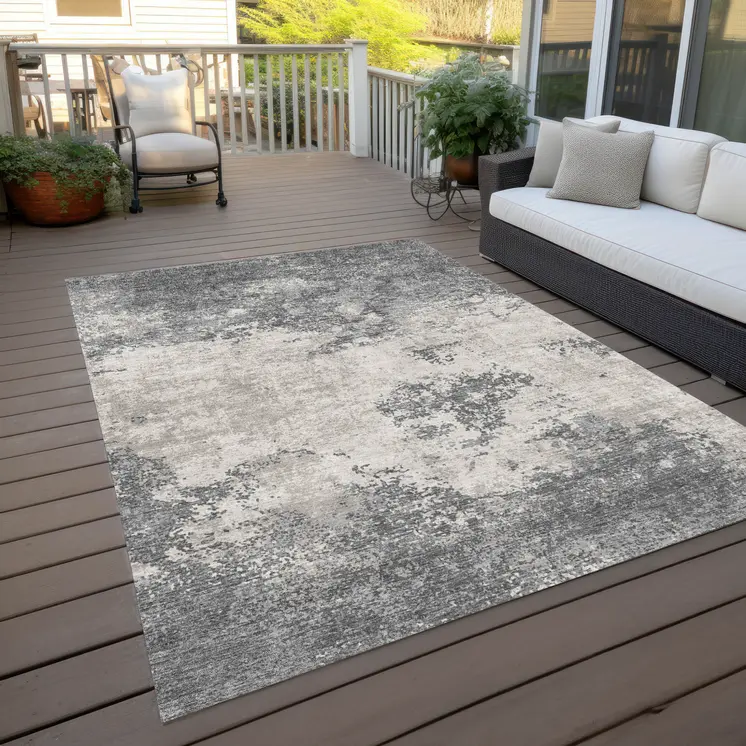 10' X 14' Gray And Beige Abstract Washable Indoor Outdoor Area Rug