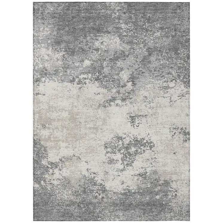 10' X 14' Gray And Beige Abstract Washable Indoor Outdoor Area Rug