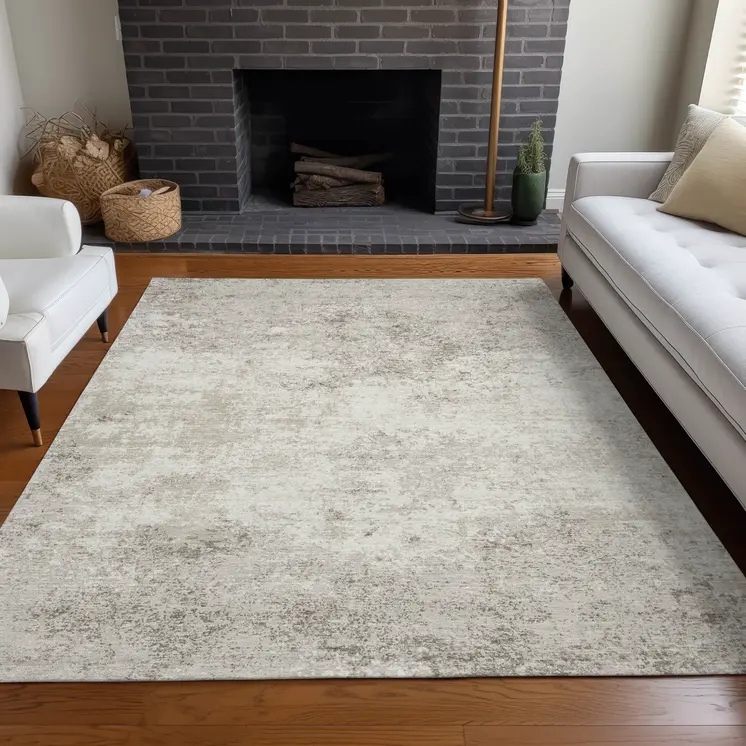 5' X 8' Ivory And Beige Abstract Washable Indoor Outdoor Area Rug