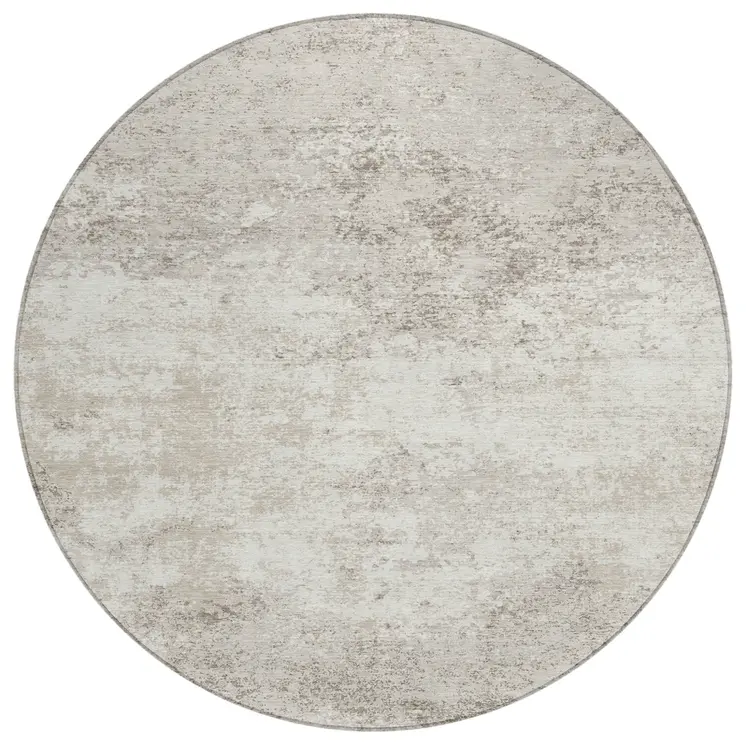 8' Ivory And Beige Round Abstract Washable Indoor Outdoor Area Rug