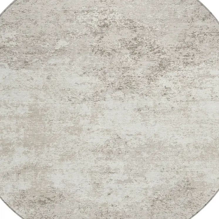8' Ivory And Beige Round Abstract Washable Indoor Outdoor Area Rug