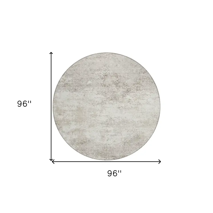 8' Ivory And Beige Round Abstract Washable Indoor Outdoor Area Rug