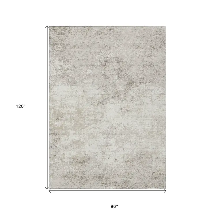 8' X 10' Ivory And Beige Abstract Washable Indoor Outdoor Area Rug
