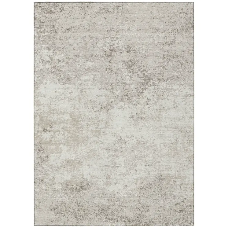8' X 10' Ivory And Beige Abstract Washable Indoor Outdoor Area Rug