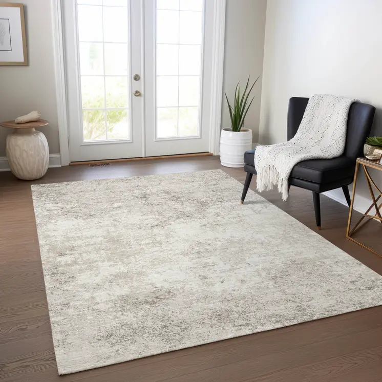 8' X 10' Ivory And Beige Abstract Washable Indoor Outdoor Area Rug