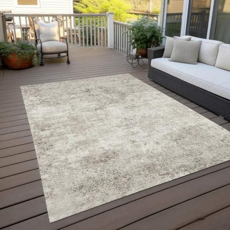 10' X 14' Ivory And Beige Abstract Washable Indoor Outdoor Area Rug