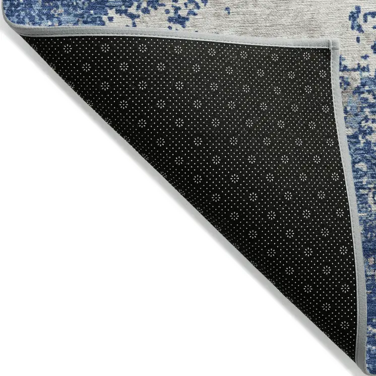 3' X 5' Navy Blue And Ivory Abstract Washable Indoor Outdoor Area Rug