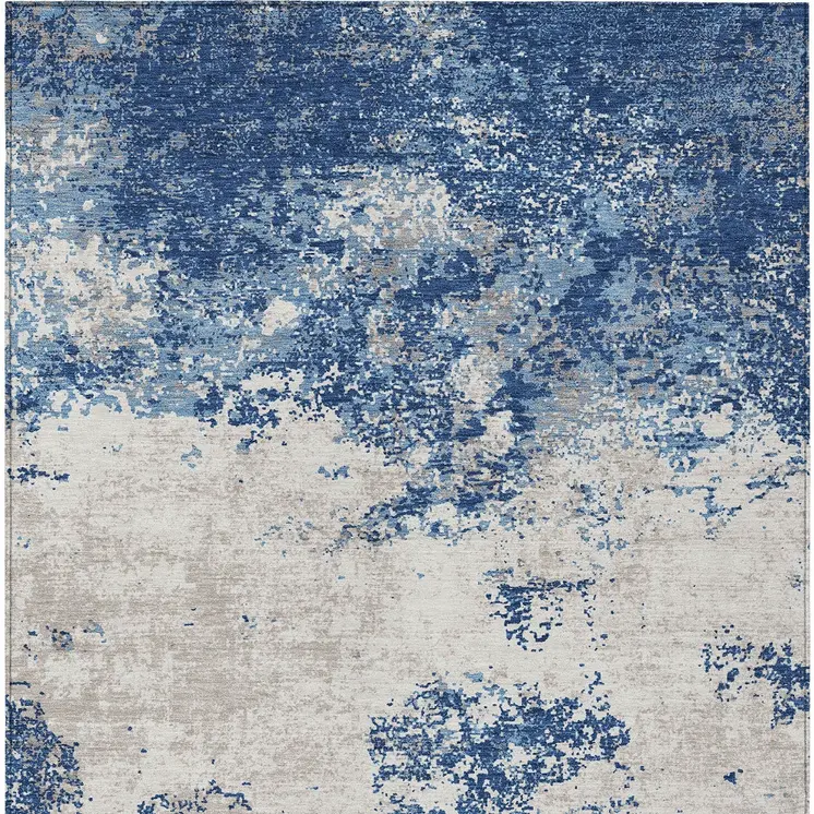 3' X 5' Navy Blue And Ivory Abstract Washable Indoor Outdoor Area Rug