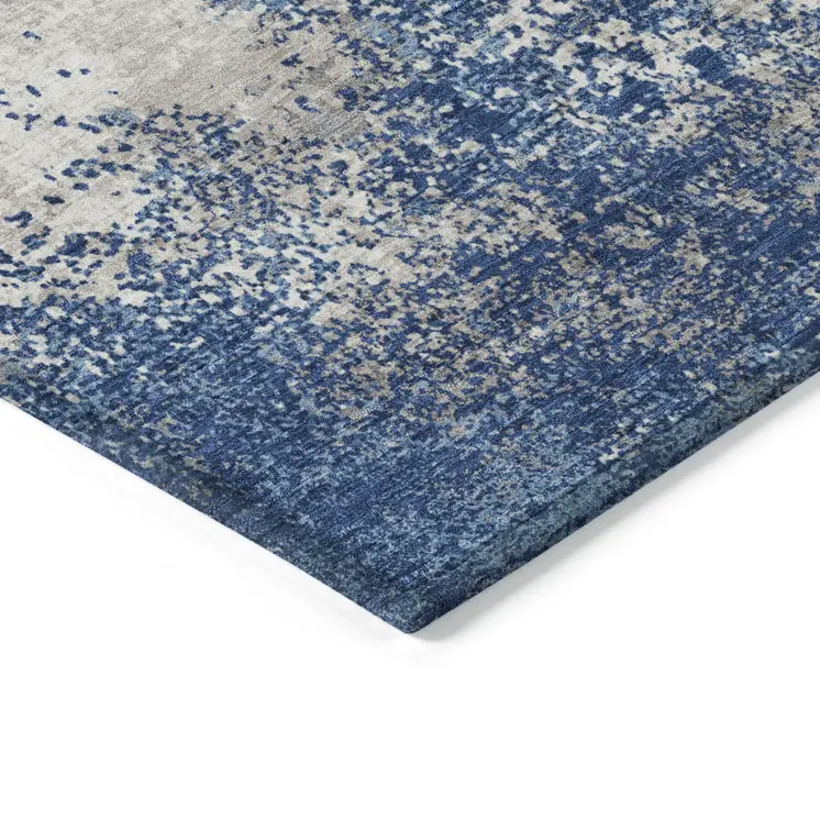 5' X 8' Navy Blue And Ivory Abstract Washable Indoor Outdoor Area Rug