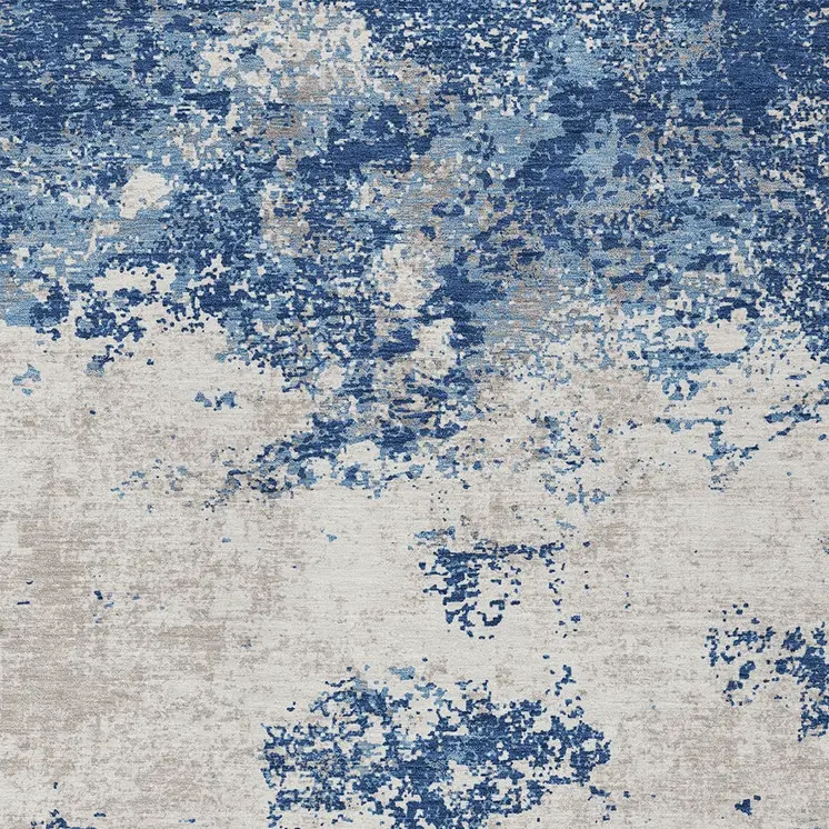 5' X 8' Navy Blue And Ivory Abstract Washable Indoor Outdoor Area Rug