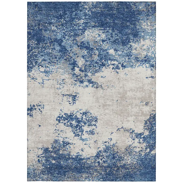 10' X 14' Navy Blue And Ivory Abstract Washable Indoor Outdoor Area Rug