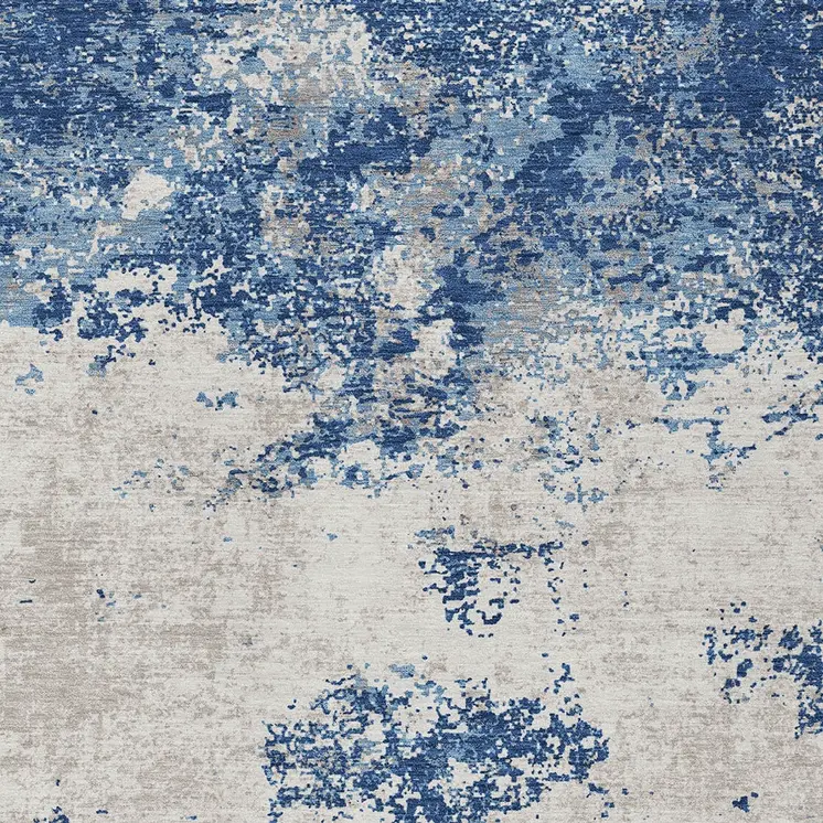 10' X 14' Navy Blue And Ivory Abstract Washable Indoor Outdoor Area Rug