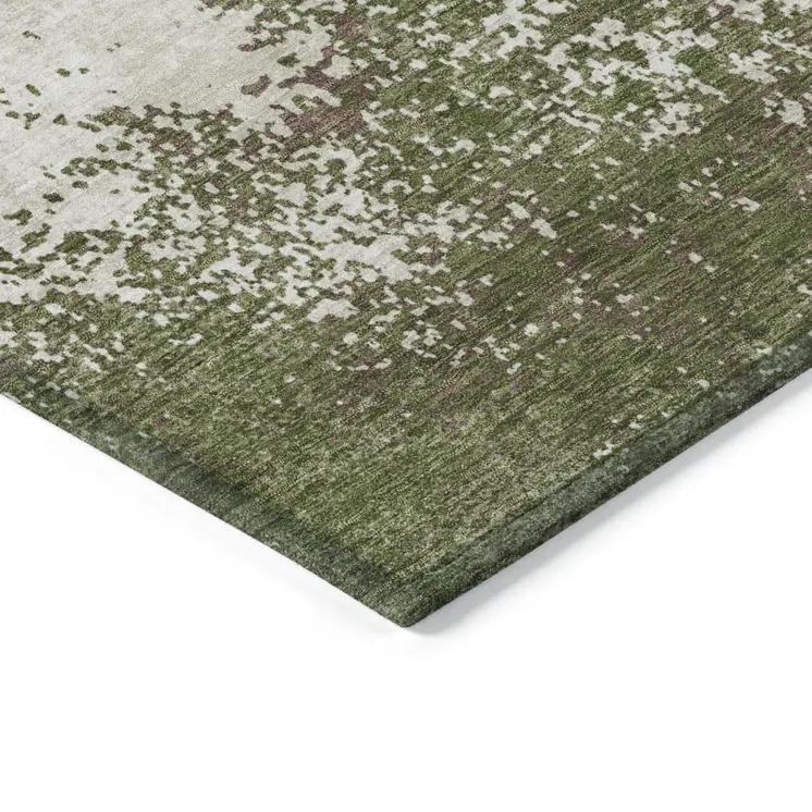 5' X 8' Olive Green Gray And Ivory Abstract Washable Indoor Outdoor Area Rug