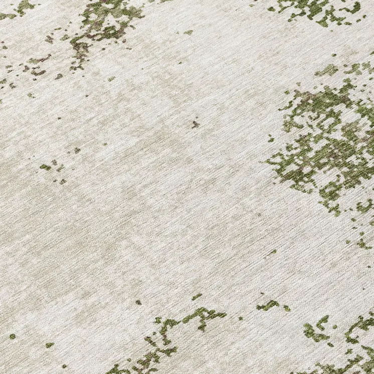 8' Olive Green Gray And Ivory Round Abstract Washable Indoor Outdoor Area Rug