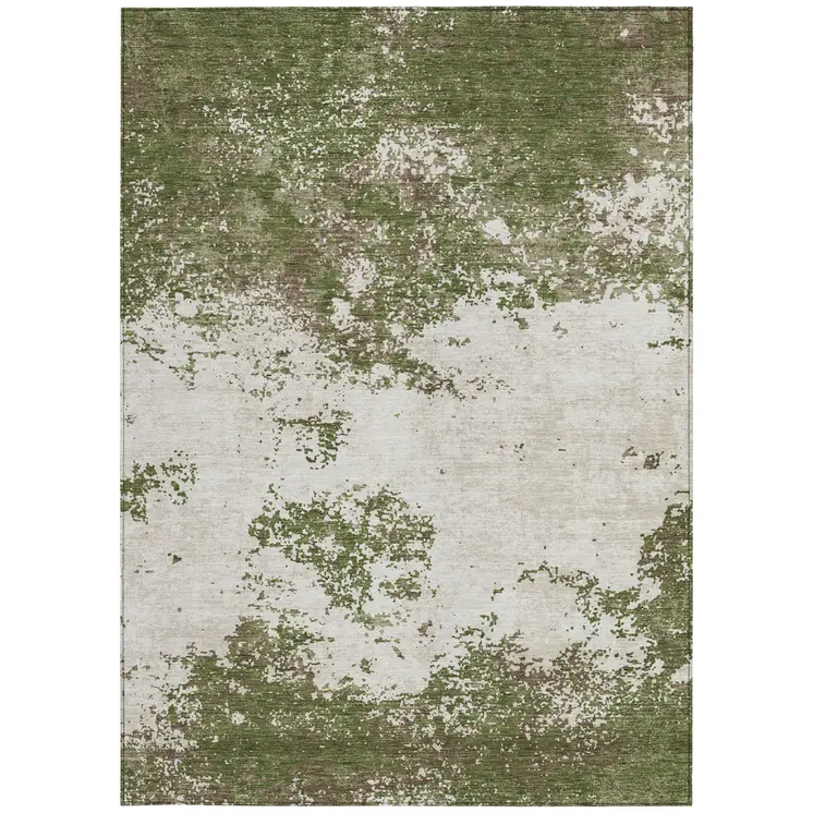 8' X 10' Olive Green Gray And Ivory Abstract Washable Indoor Outdoor Area Rug